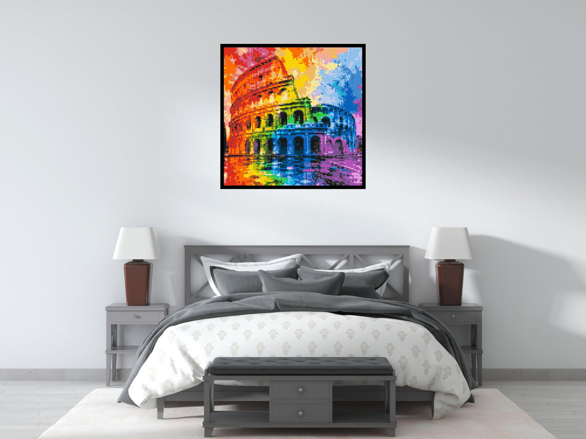 Rome Colosseum Vibrant Watercolor Art - Brick Art Mosaic Kit 5x5 scene with frame