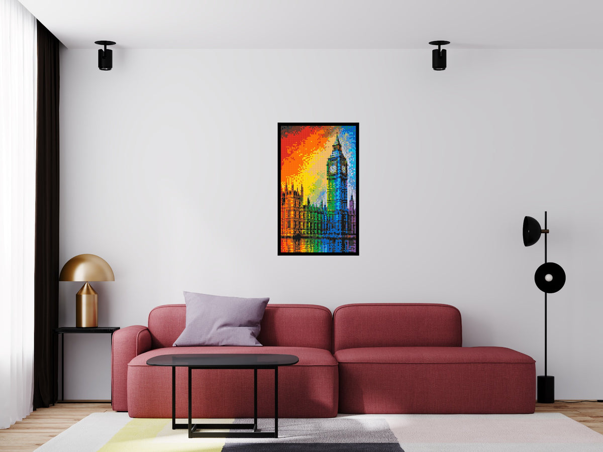 London's Big Ben Vibrant Post-Impressionist - Brick Art Mosaic Kit 3x5 scene with frame