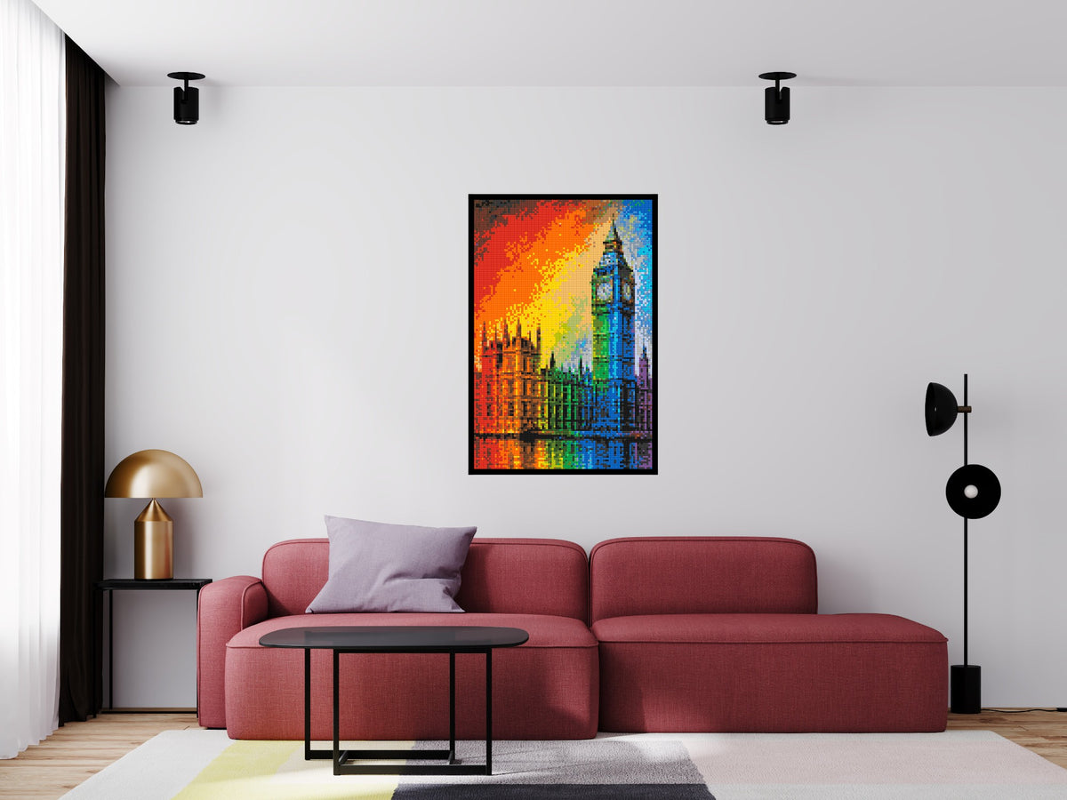 London's Big Ben Vibrant Post-Impressionist - Brick Art Mosaic Kit 4x6 scene with frame