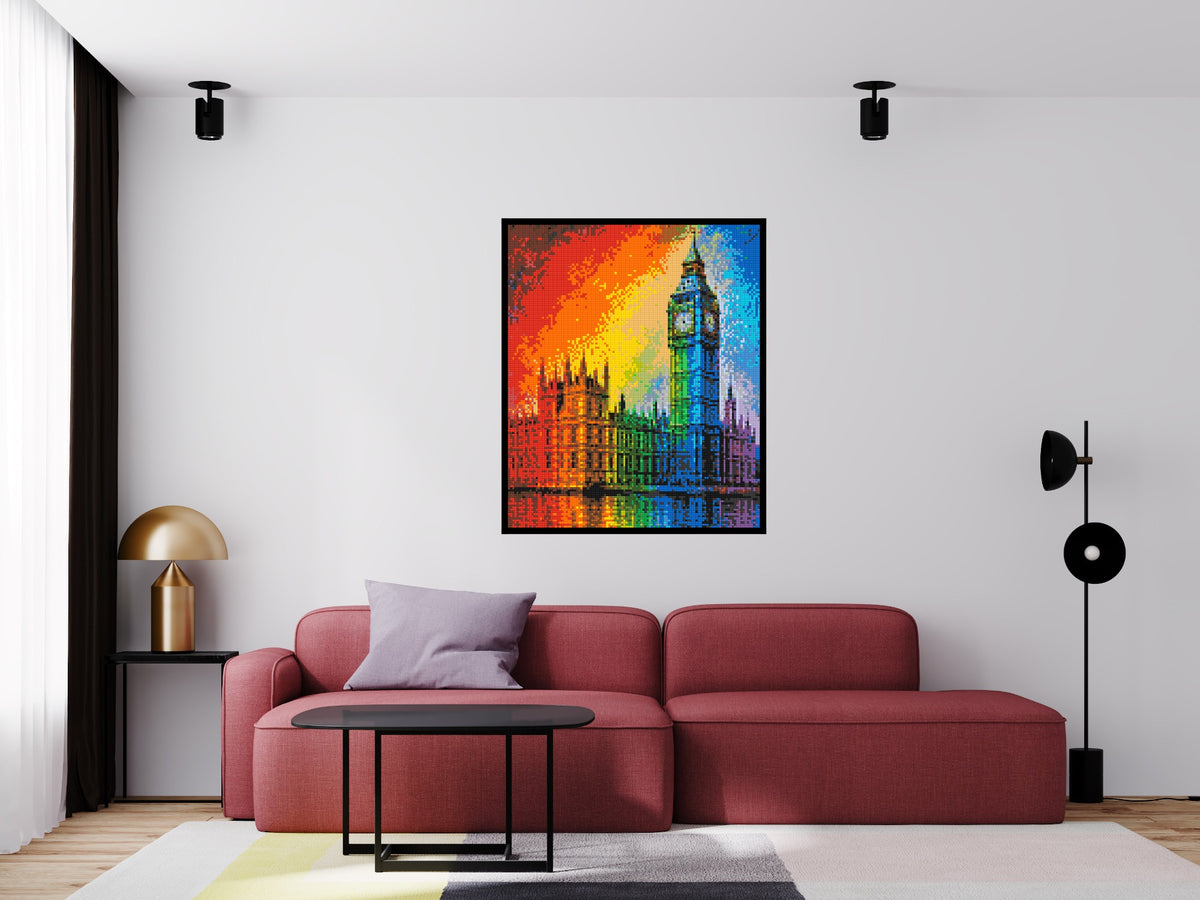 London's Big Ben Vibrant Post-Impressionist - Brick Art Mosaic Kit 5x6 scene with frame