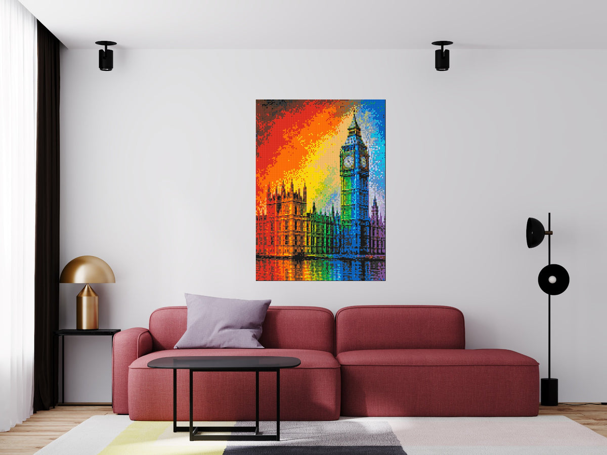 London's Big Ben Vibrant Post-Impressionist - Brick Art Mosaic Kit 5x7 large