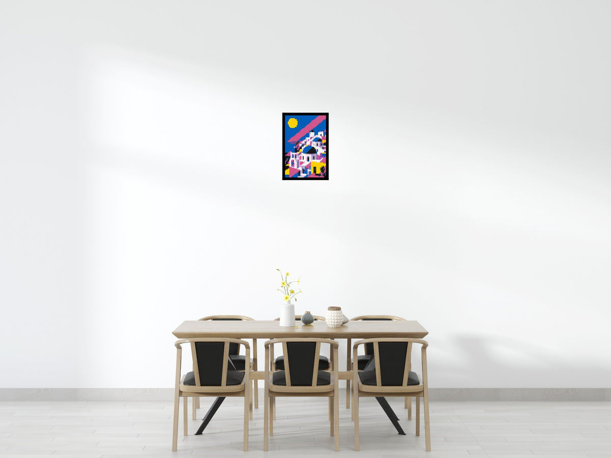 Santorini Geometric Pop Art - Brick Art Mosaic Kit 2x3 scene with frame