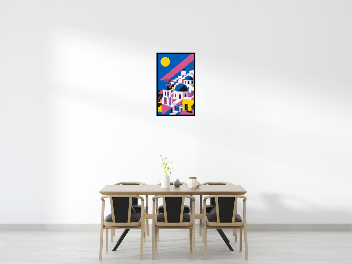 Santorini Geometric Pop Art - Brick Art Mosaic Kit 3x5 scene with frame