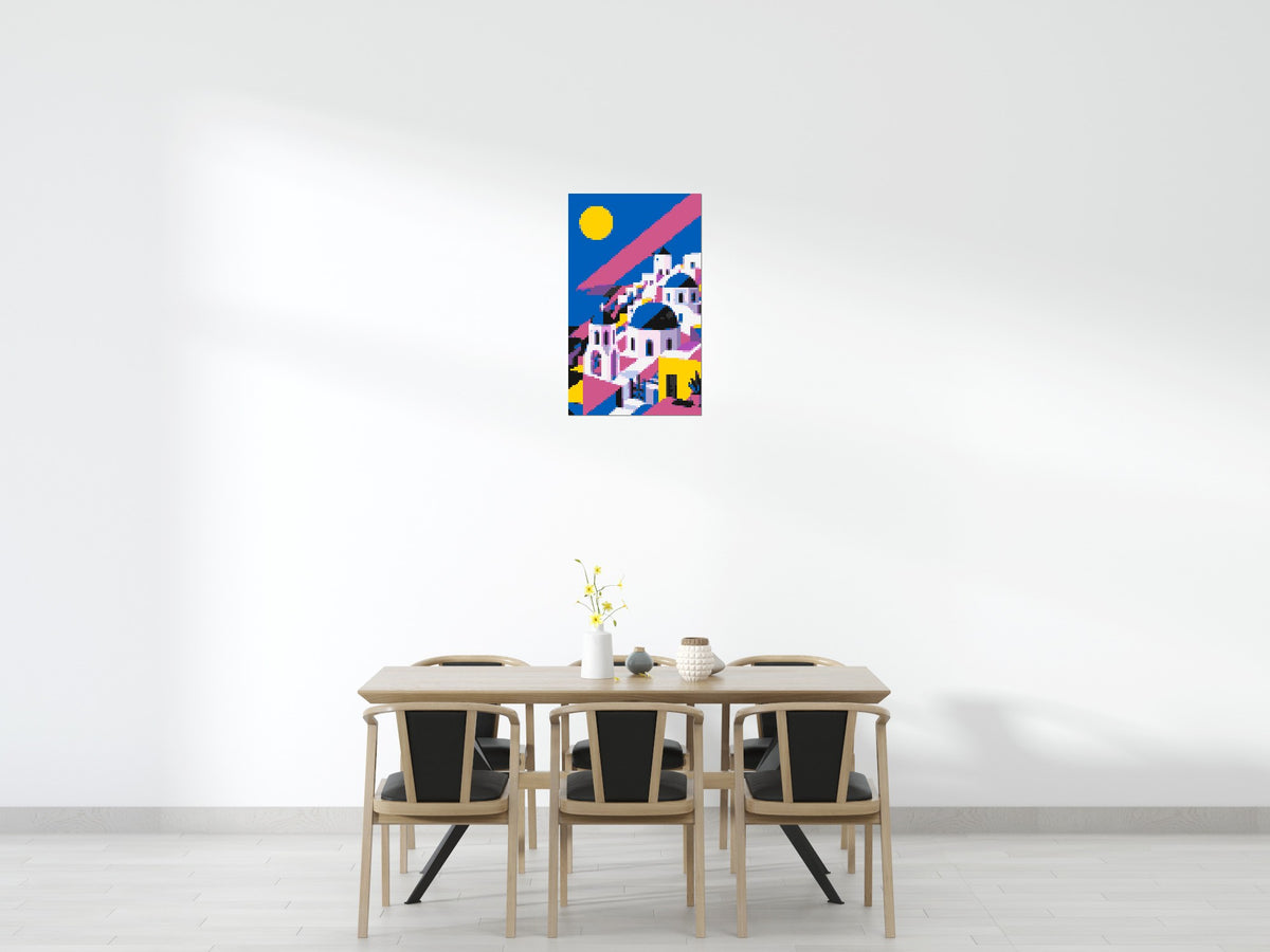 Santorini Geometric Pop Art - Brick Art Mosaic Kit 3x5 scene