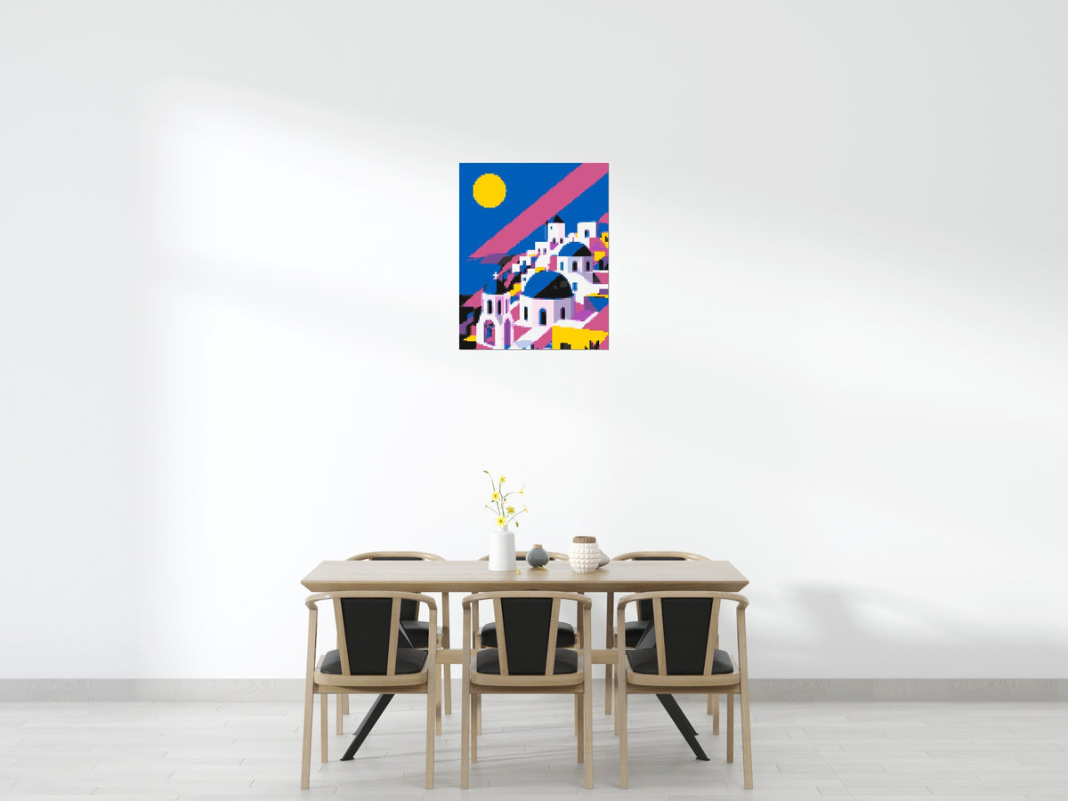 Santorini Geometric Pop Art - Brick Art Mosaic Kit 4x5 scene