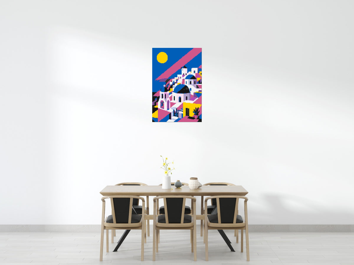 Santorini Geometric Pop Art - Brick Art Mosaic Kit 4x6 scene