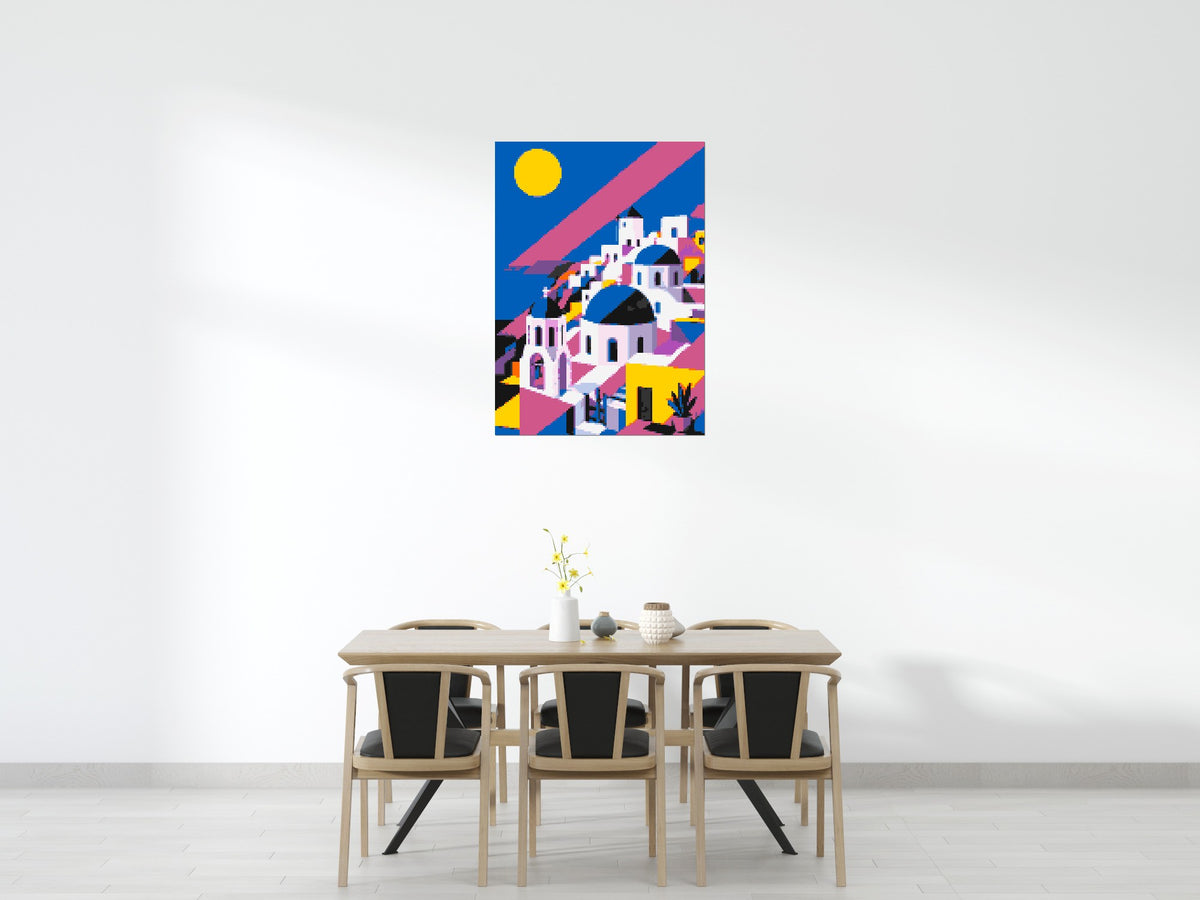 Santorini Geometric Pop Art - Brick Art Mosaic Kit 5x7 scene