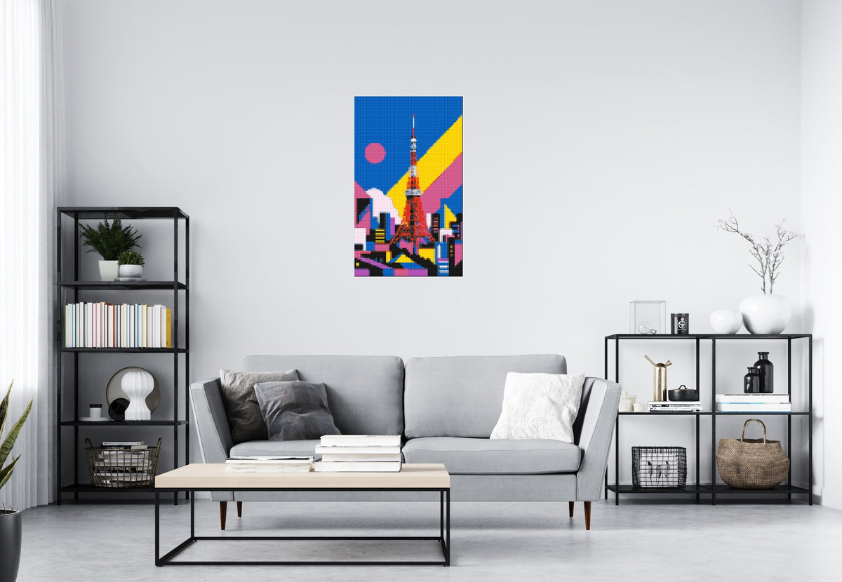 Tokyo Tower Geometric Pop Art - Brick Art Mosaic Kit 3x5 scene