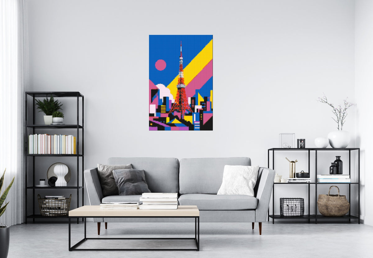 Tokyo Tower Geometric Pop Art - Brick Art Mosaic Kit 4x6 large