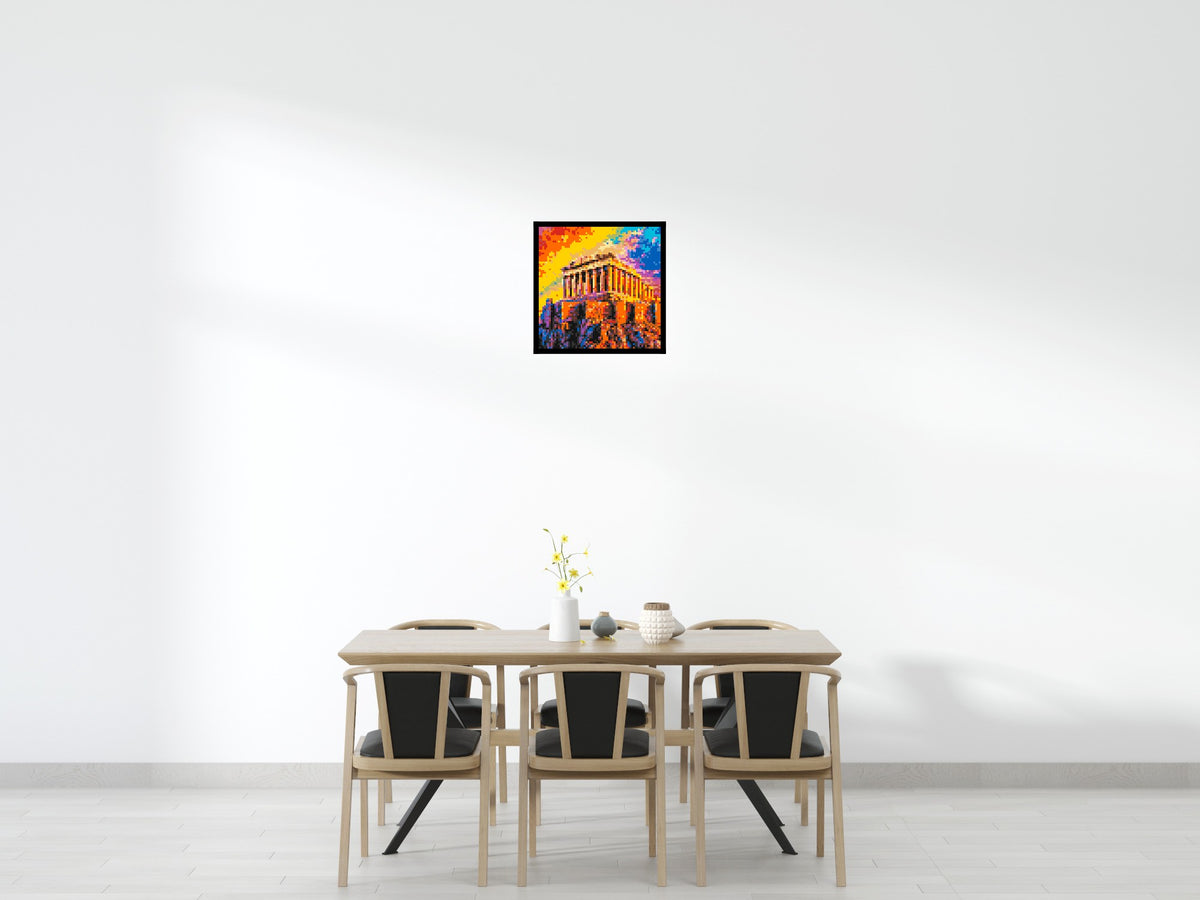 Athens Parthenon Vibrant Post-Impressionist - Brick Art Mosaic Kit 3x3 scene with frame