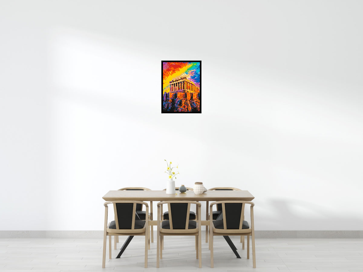Athens Parthenon Vibrant Post-Impressionist - Brick Art Mosaic Kit 3x4 scene with frame