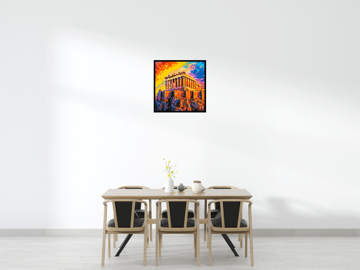 Athens Parthenon Vibrant Post-Impressionist - Brick Art Mosaic Kit 4x4 scene with frame