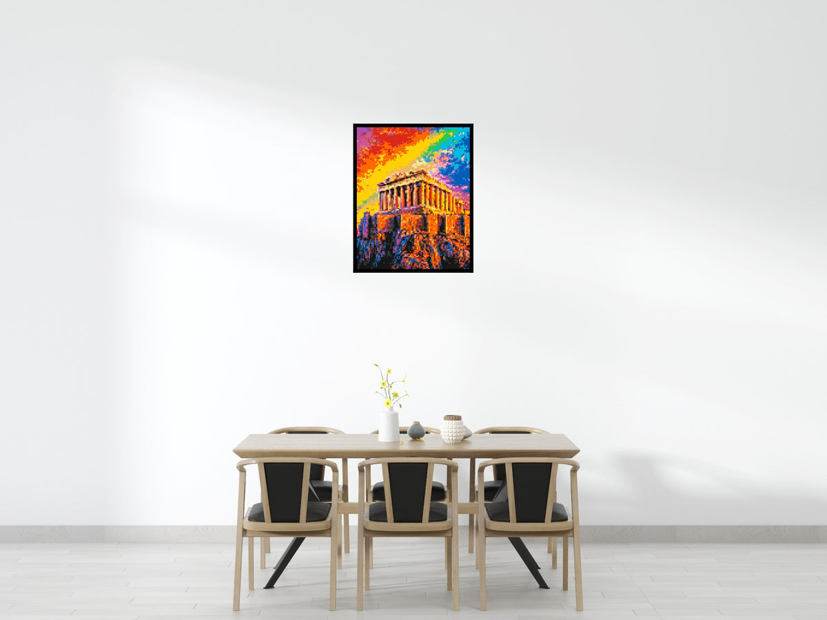 Athens Parthenon Vibrant Post-Impressionist - Brick Art Mosaic Kit 4x5 scene with frame