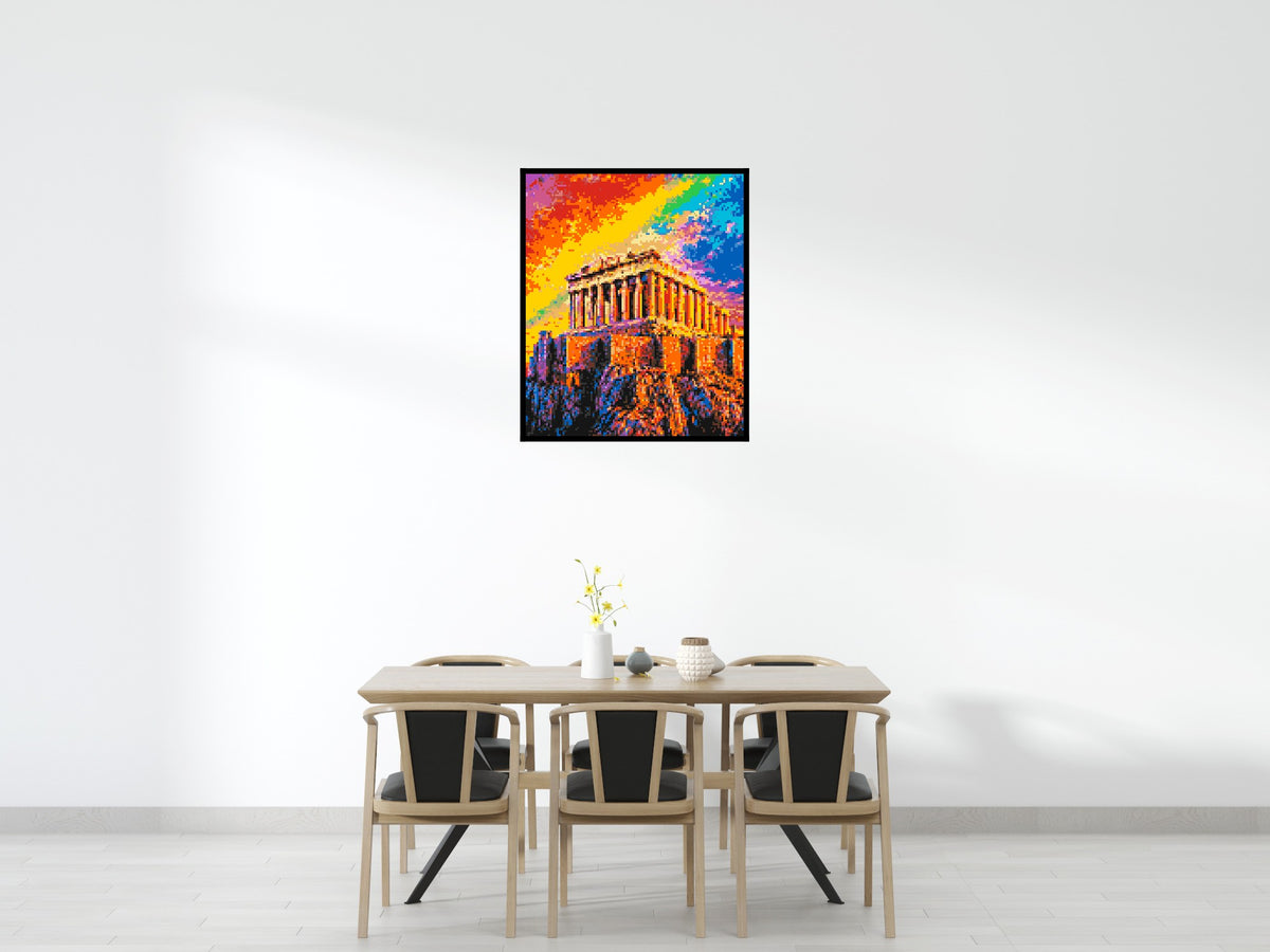 Athens Parthenon Vibrant Post-Impressionist - Brick Art Mosaic Kit 5x6 scene with frame