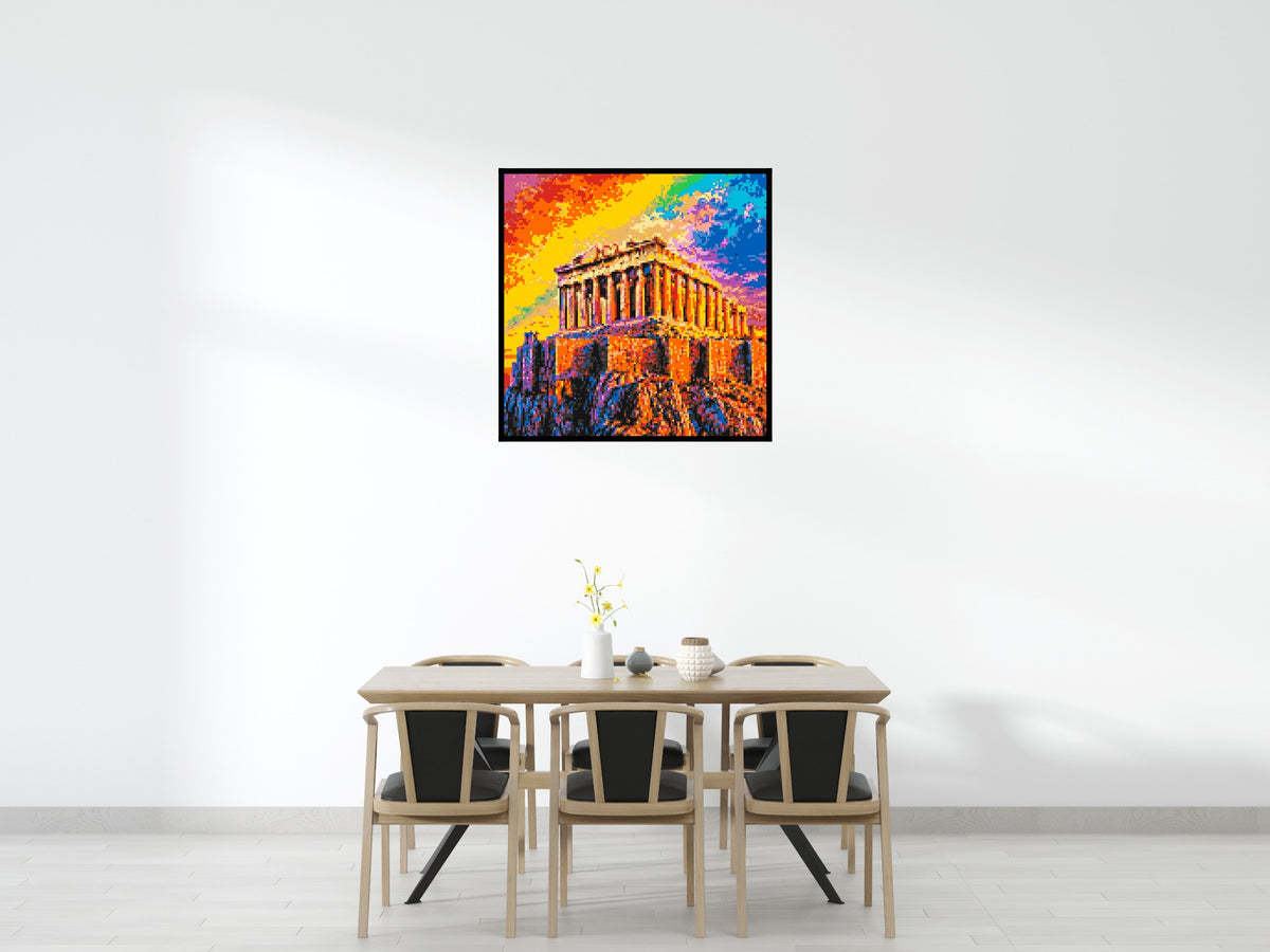 Athens Parthenon Vibrant Post-Impressionist - Brick Art Mosaic Kit 6x6 scene with frame