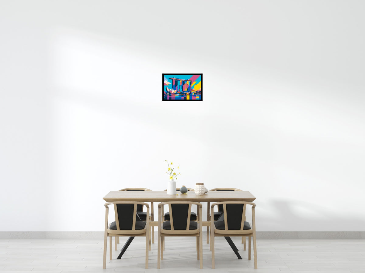 Singapore's Marina Bay Sands Geometric Pop Art - Brick Art Mosaic Kit 3x2 scene with frame