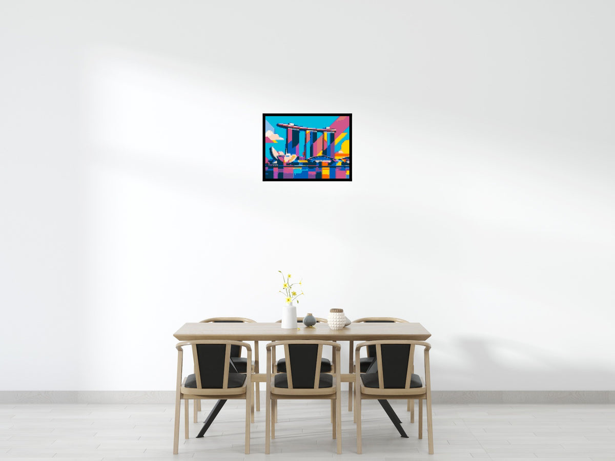 Singapore's Marina Bay Sands Geometric Pop Art - Brick Art Mosaic Kit 4x3 scene with frame