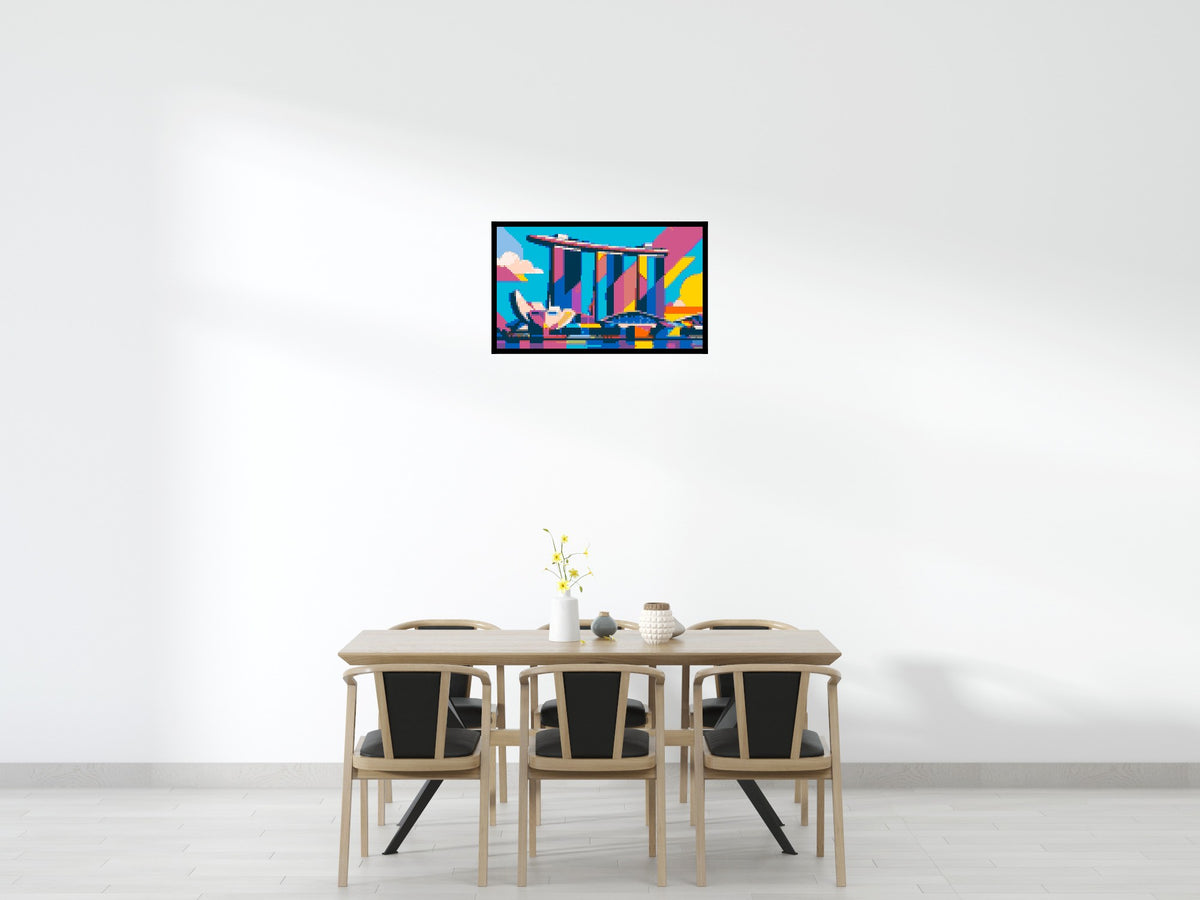 Singapore's Marina Bay Sands Geometric Pop Art - Brick Art Mosaic Kit 5x3 scene with frame