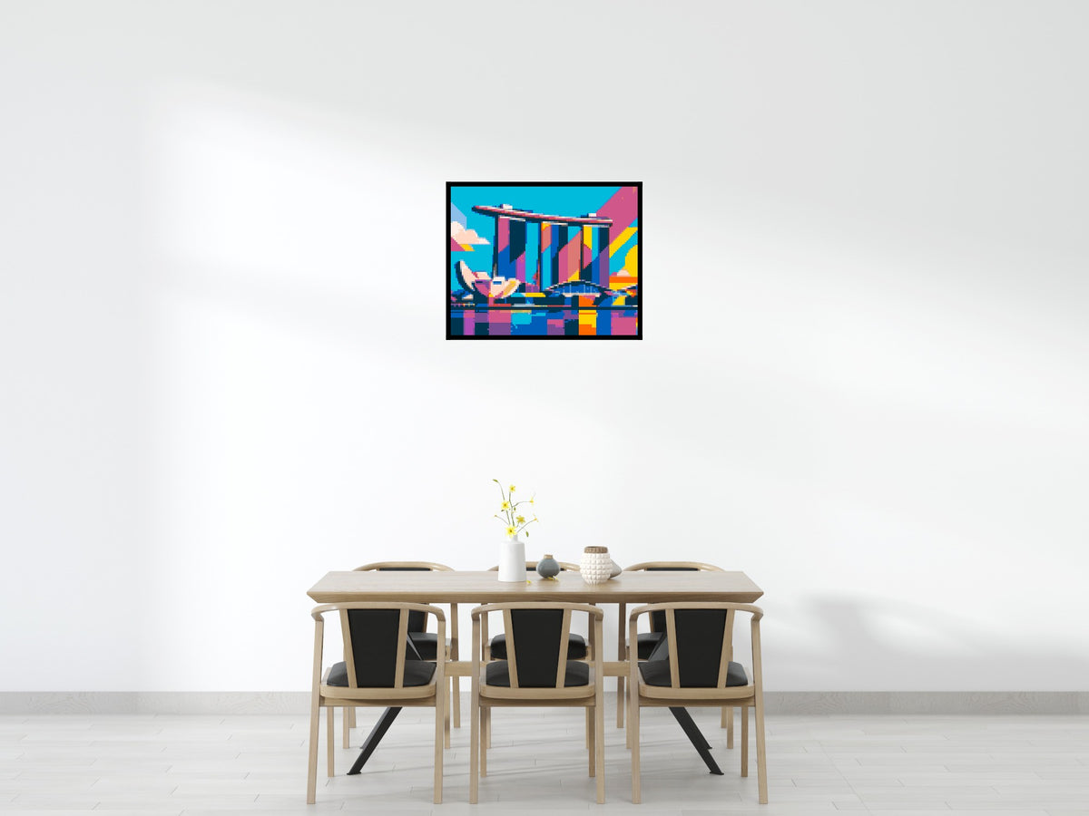 Singapore's Marina Bay Sands Geometric Pop Art - Brick Art Mosaic Kit 5x4 scene with frame