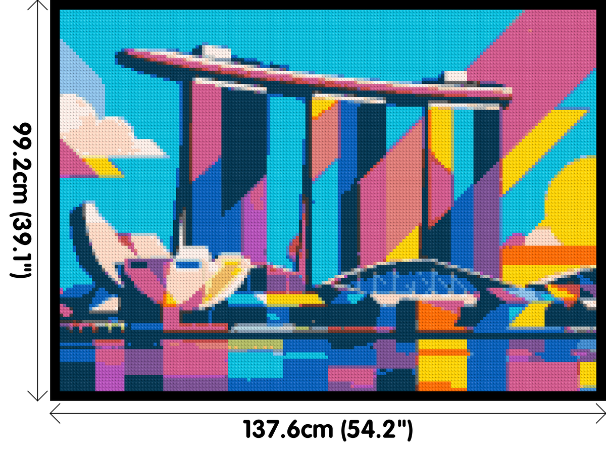 Singapore's Marina Bay Sands Geometric Pop Art - Brick Art Mosaic Kit 7x5 dimensions with frame