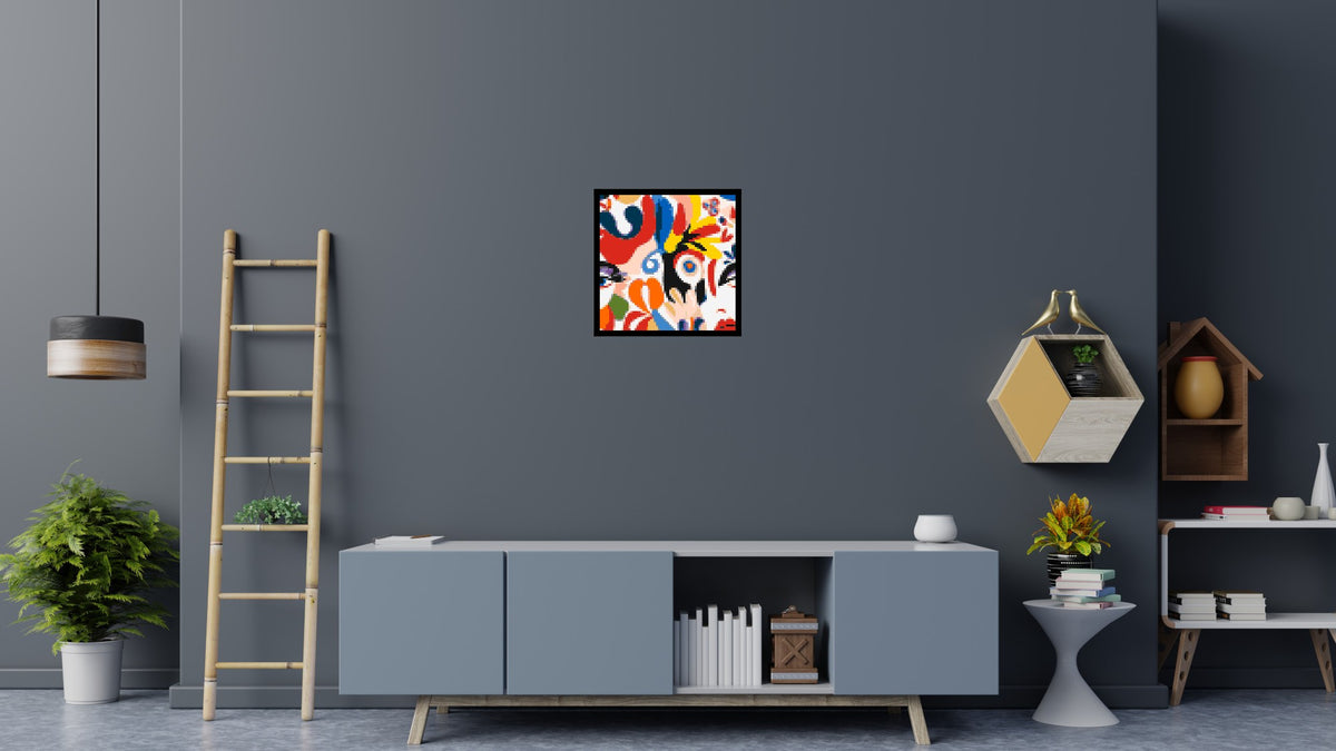 Abstract Matisse Style Floral Portrait Pattern - Brick Art Mosaic Kit 3x3 scene with frame