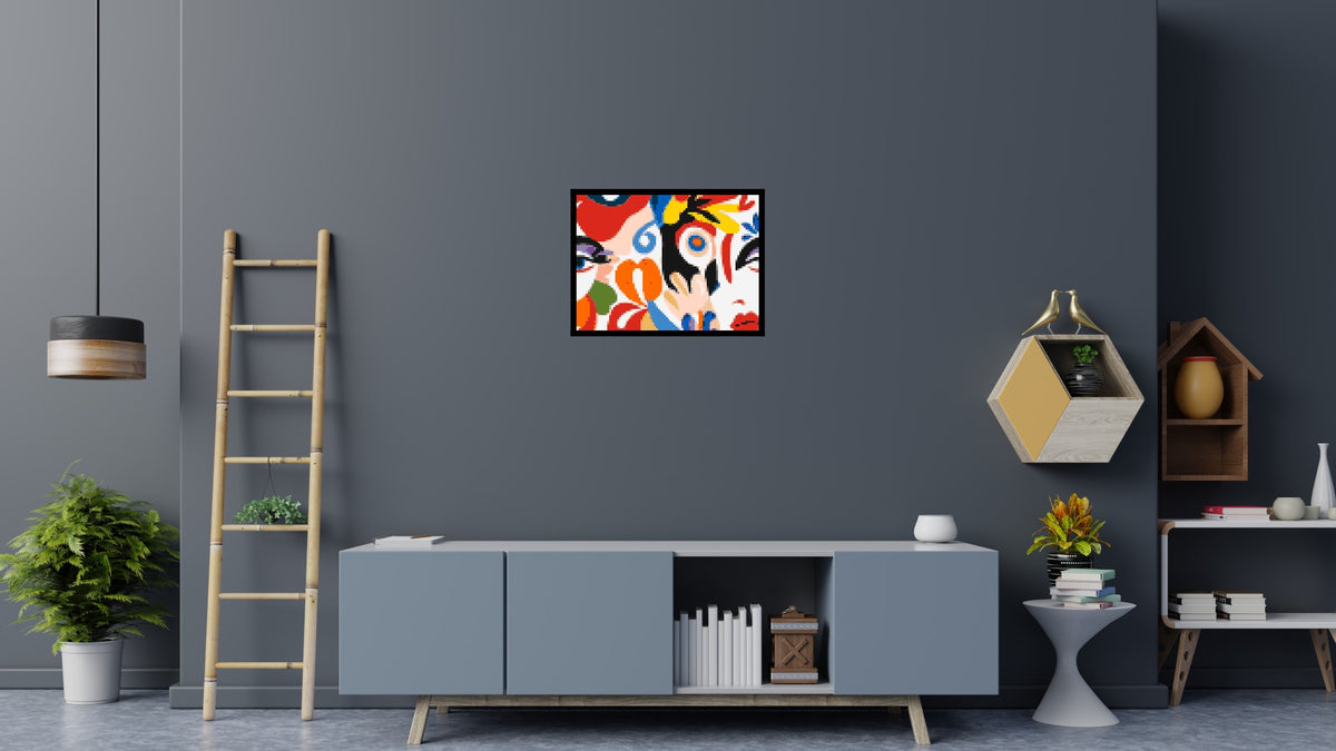 Abstract Matisse Style Floral Portrait Pattern - Brick Art Mosaic Kit 4x3 scene with frame