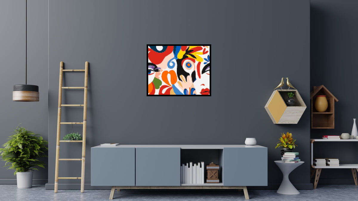 Abstract Matisse Style Floral Portrait Pattern - Brick Art Mosaic Kit 5x4 scene with frame