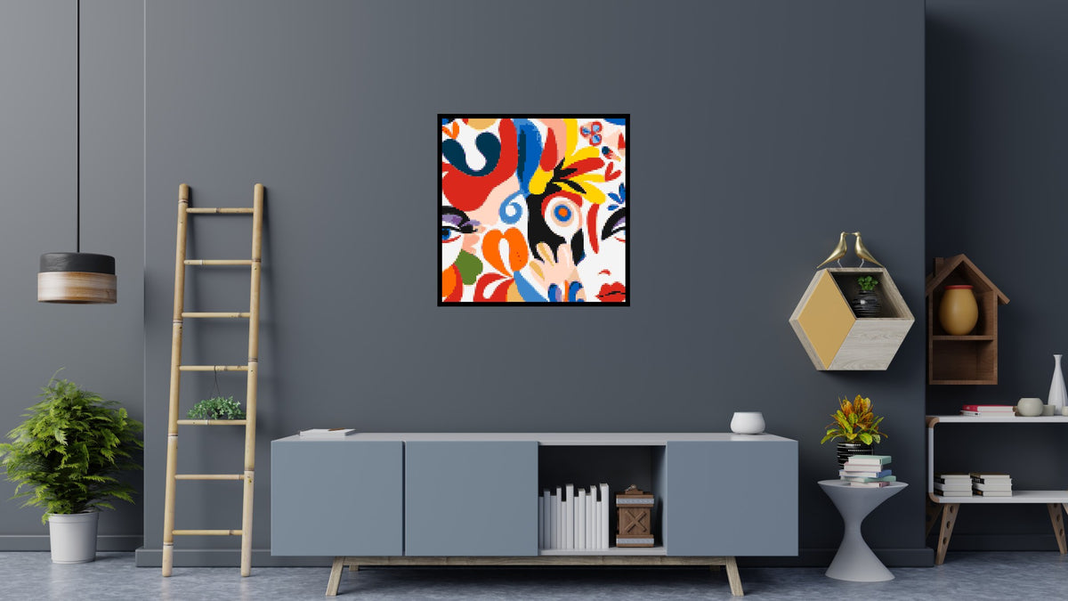 Abstract Matisse Style Floral Portrait Pattern - Brick Art Mosaic Kit 5x5 scene with frame