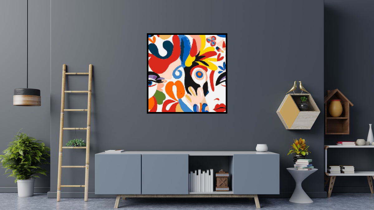 Abstract Matisse Style Floral Portrait Pattern - Brick Art Mosaic Kit 6x6 scene with frame