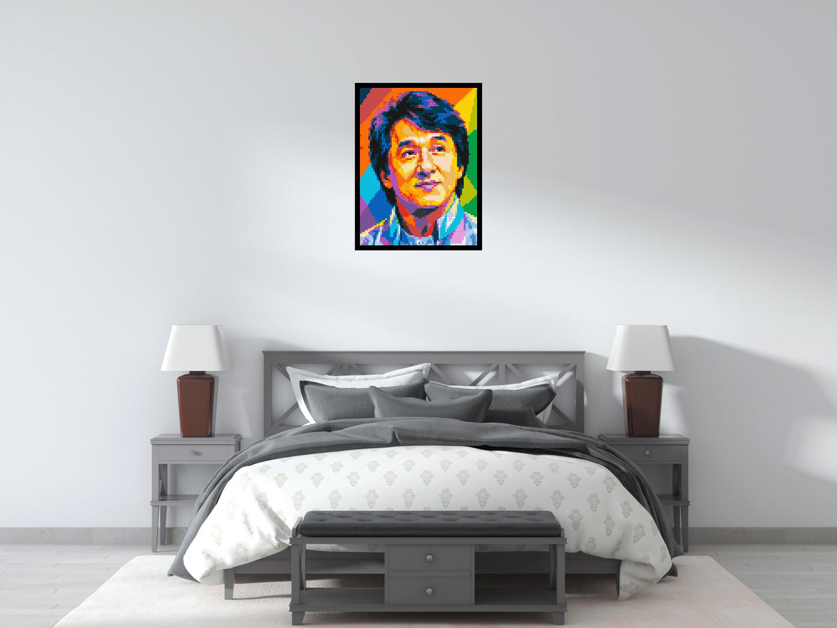Jackie Chan Geometric Pop Art - Brick Art Mosaic Kit 3x4 scene with frame