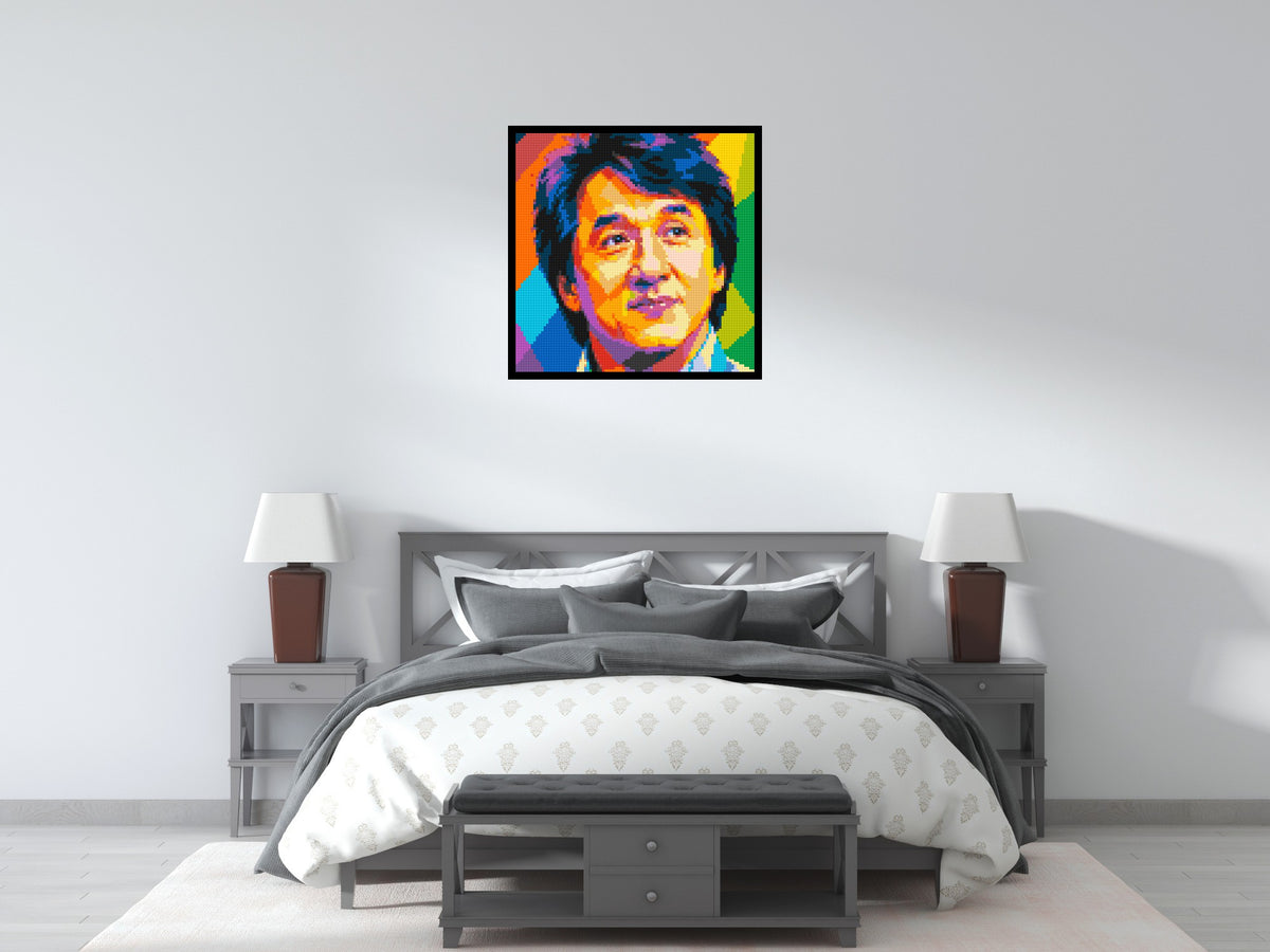 Jackie Chan Geometric Pop Art - Brick Art Mosaic Kit 4x4 scene with frame