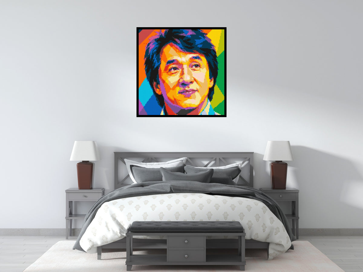 Jackie Chan Geometric Pop Art - Brick Art Mosaic Kit 5x5 scene with frame