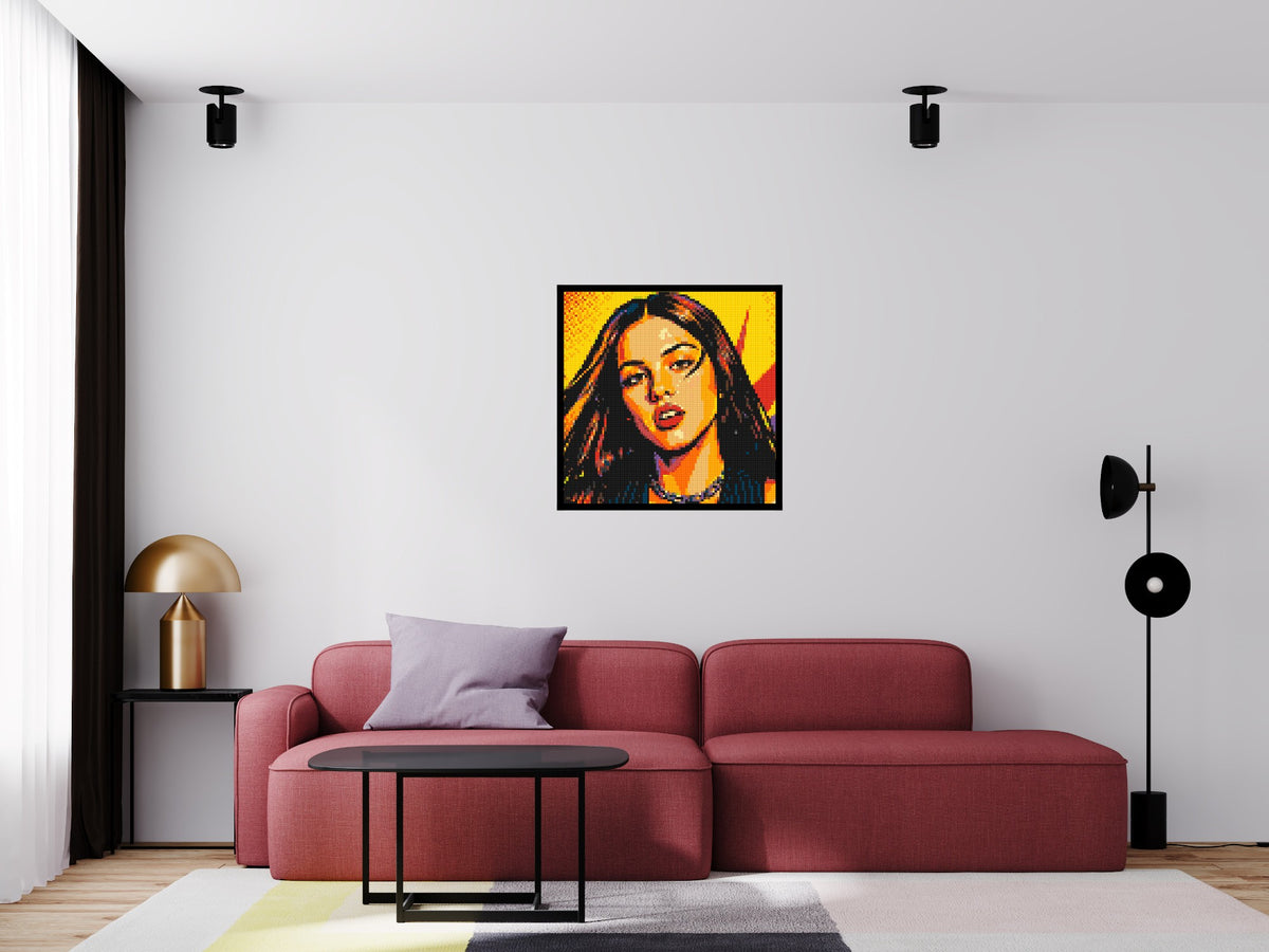Olivia Rodrigo Comic Pop Art - Brick Art Mosaic Kit 4x4 scene with frame