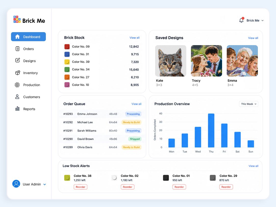 Brick Me admin tooling for inventory and orders